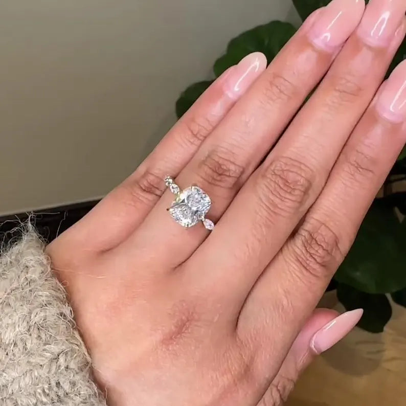 Cushion 3.60tcw Lab Diamond Accent Engagement Ring | IGI Certified D-E-F VVS-VS