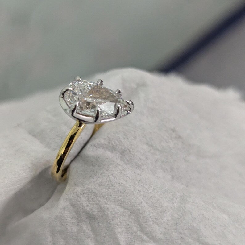 Pear 3.00ct Lab Diamond Ring | Two-Tone Gold | IGI Certified | D-E-F Color | VVS–VS