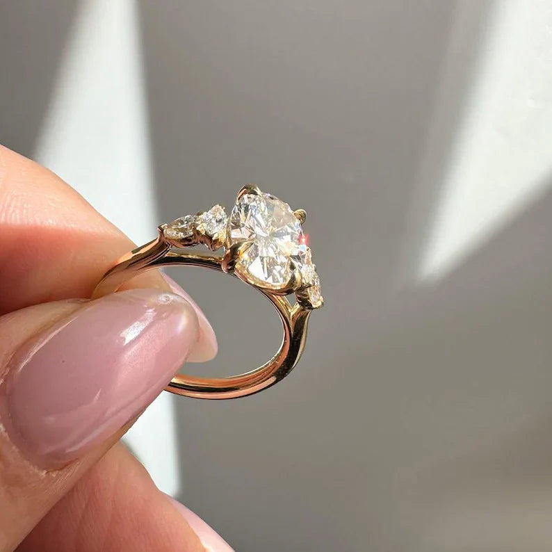 Oval 4.40tcw Lab Grown Diamond Cathedral Engagement Ring | Marquise Side | IGI Certified