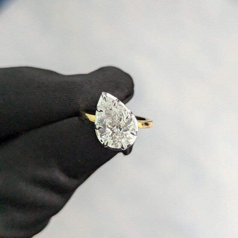Pear 3.00ct Lab Diamond Ring | Two-Tone Gold | IGI Certified | D-E-F Color | VVS–VS