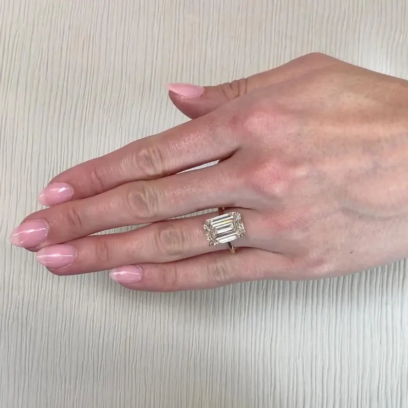 Emerald 8.20tcw Lab Diamond Hidden Halo Ring | IGI | D-E-F | VVS–VS