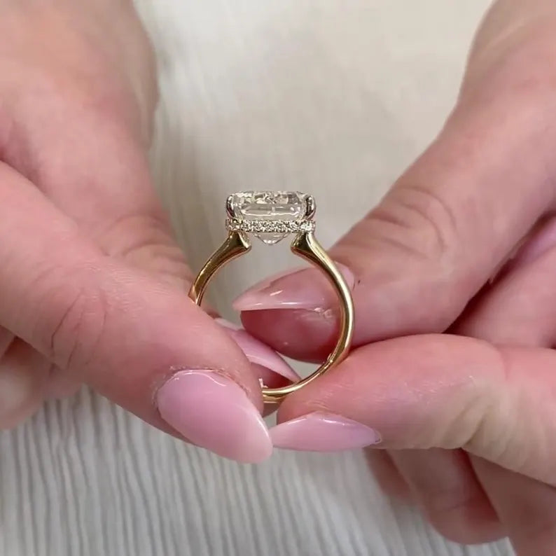 Emerald 8.20tcw Lab Diamond Hidden Halo Ring | IGI | D-E-F | VVS–VS