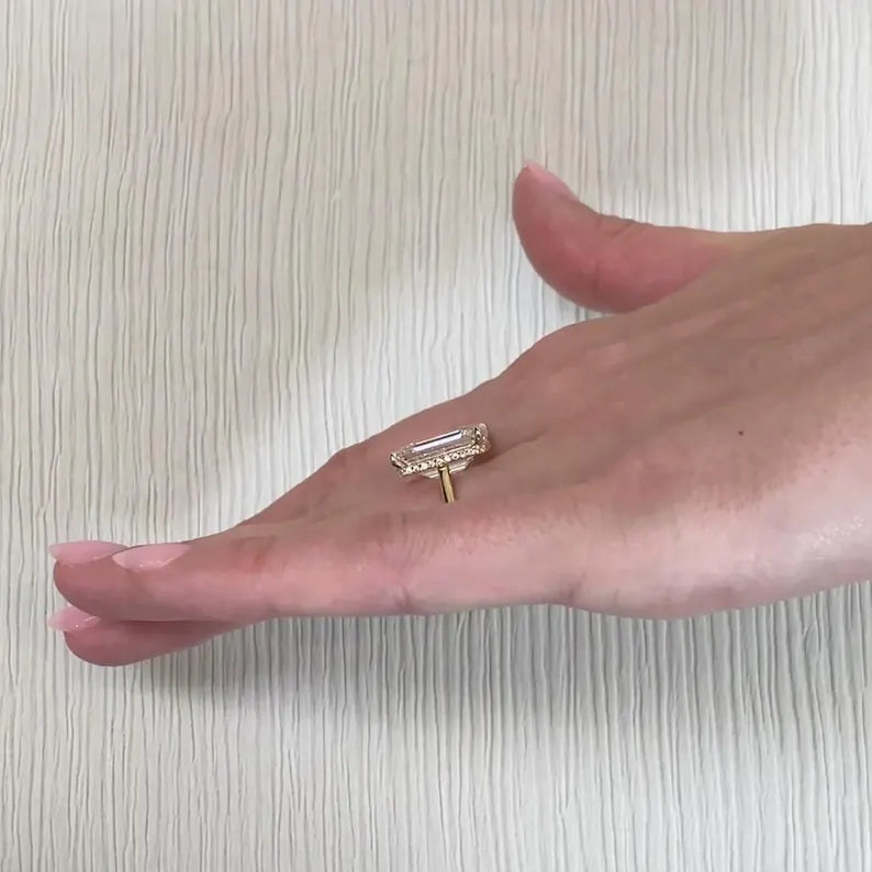 Emerald 8.20tcw Lab Diamond Hidden Halo Ring | IGI | D-E-F | VVS–VS