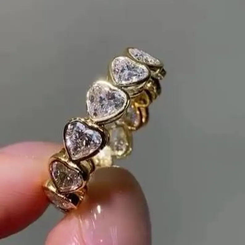 4.20tcw Heart Lab Grown Diamond Ring | Bezel Set Eternity Band | D-E-F Color VVS-VS Clarity | IGI Certified | Custom Gold Engagement Ring