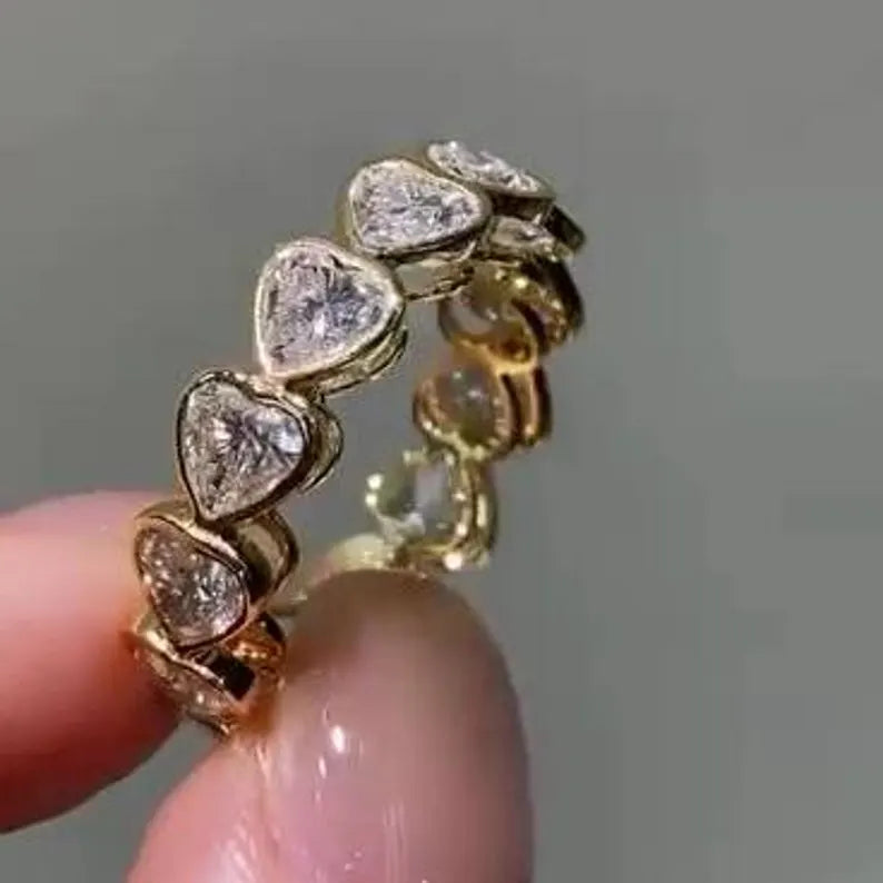 4.20tcw Heart Lab Grown Diamond Ring | Bezel Set Eternity Band | D-E-F Color VVS-VS Clarity | IGI Certified | Custom Gold Engagement Ring