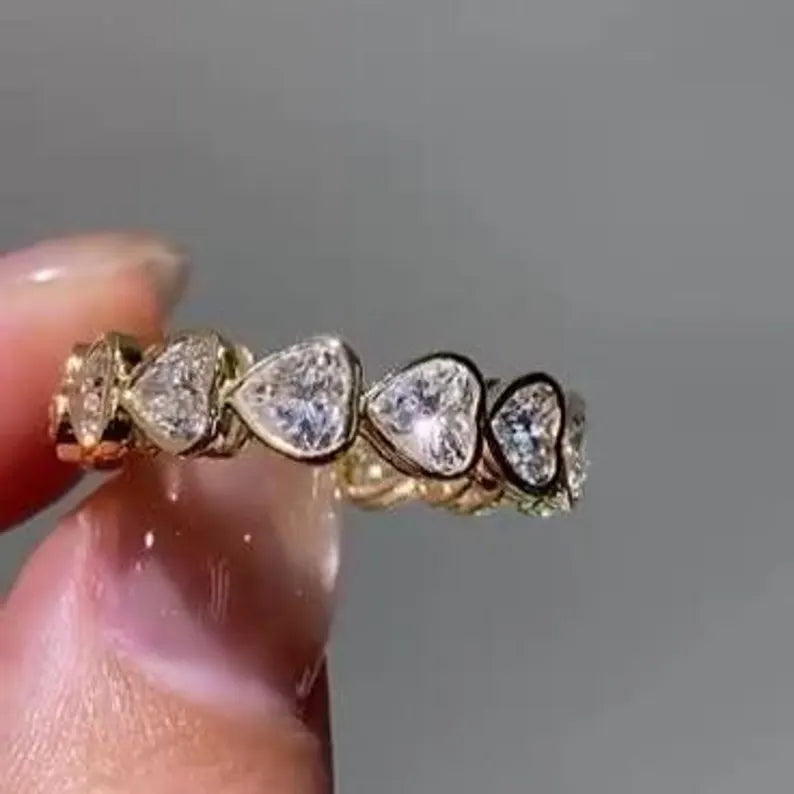 4.20tcw Heart Lab Grown Diamond Ring | Bezel Set Eternity Band | D-E-F Color VVS-VS Clarity | IGI Certified | Custom Gold Engagement Ring