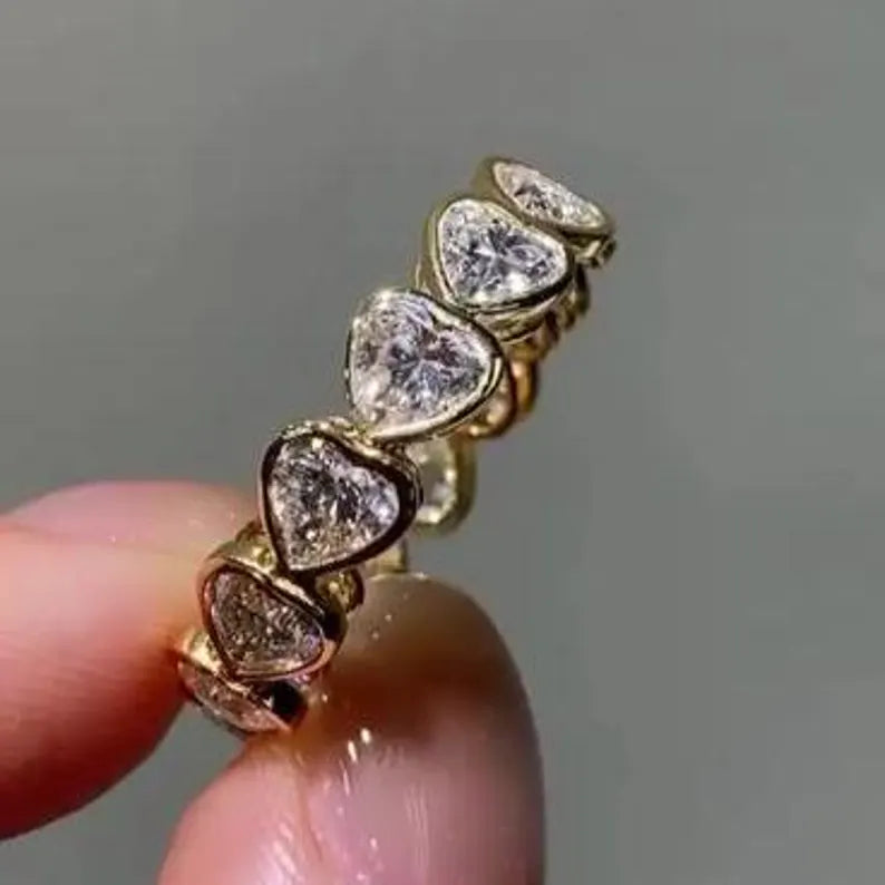 4.20tcw Heart Lab Grown Diamond Ring | Bezel Set Eternity Band | D-E-F Color VVS-VS Clarity | IGI Certified | Custom Gold Engagement Ring