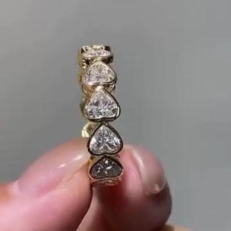 4.20tcw Heart Lab Grown Diamond Ring | Bezel Set Eternity Band | D-E-F Color VVS-VS Clarity | IGI Certified | Custom Gold Engagement Ring
