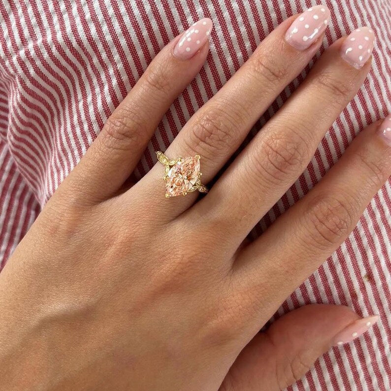 Fancy Pink Marquise 3.10tcw Lab Grown Diamond Vintage Engagement Ring | IGI Certified