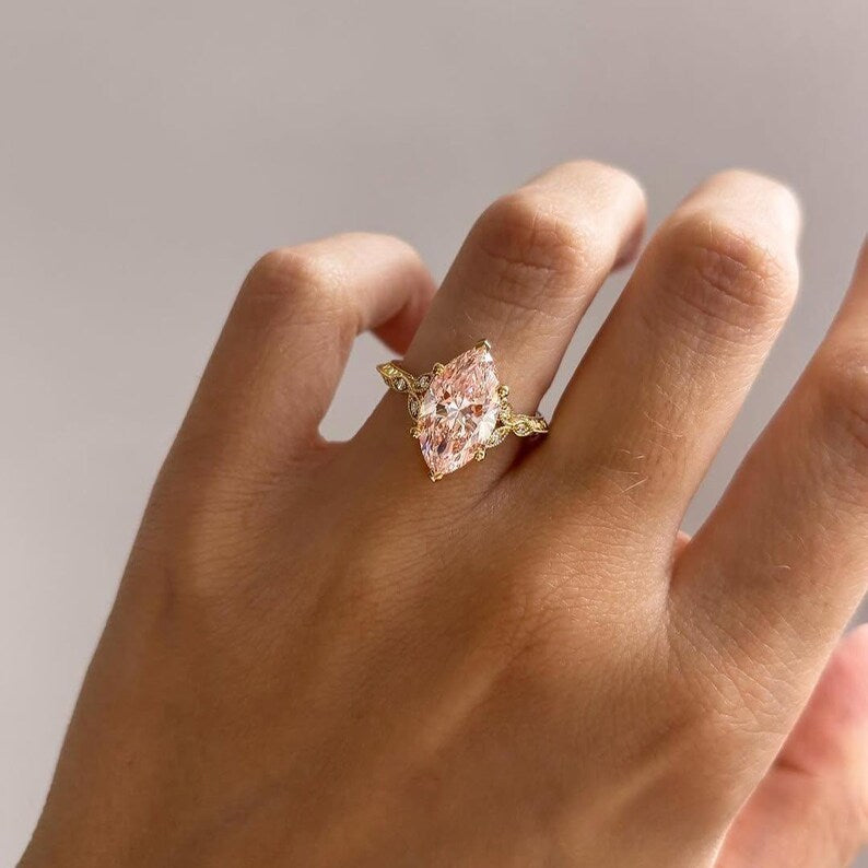 Fancy Pink Marquise 3.10tcw Lab Grown Diamond Vintage Engagement Ring | IGI Certified