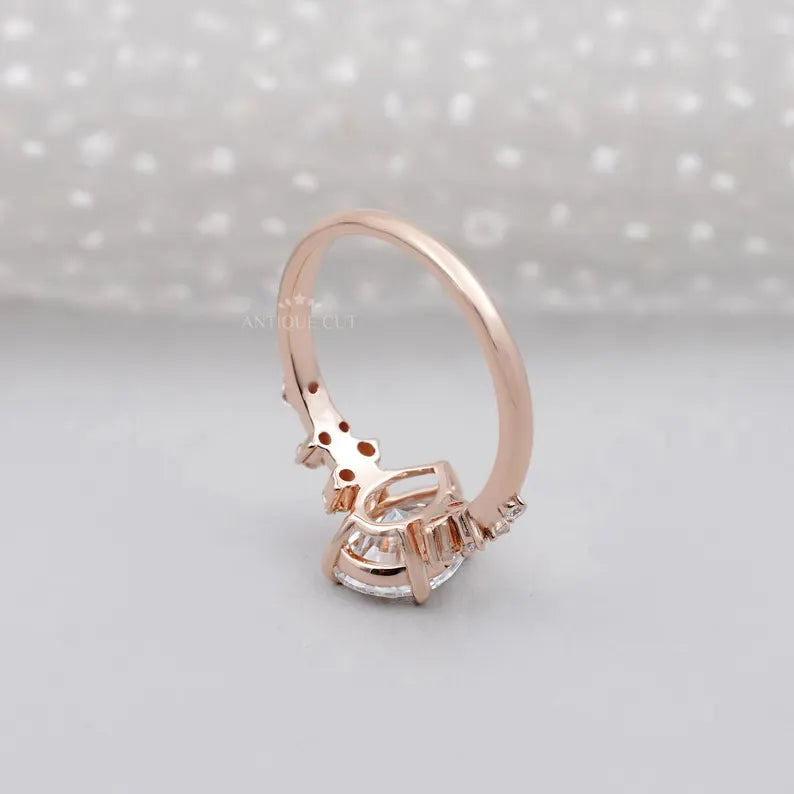 Pear Cut 2.30tcw Lab Diamond Engagement Ring | Rose Gold Cluster Side Stones IGI Certified