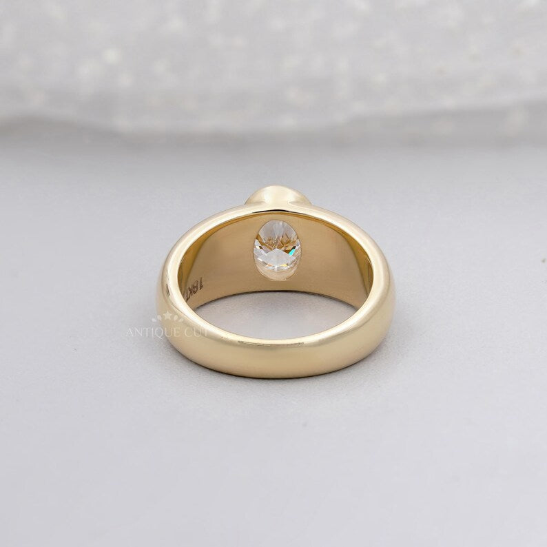 1.00ct Oval Cut Diamond Ring | Bezel Set Solitaire in Yellow Gold | Modern Engagement Ring or Statement Ring