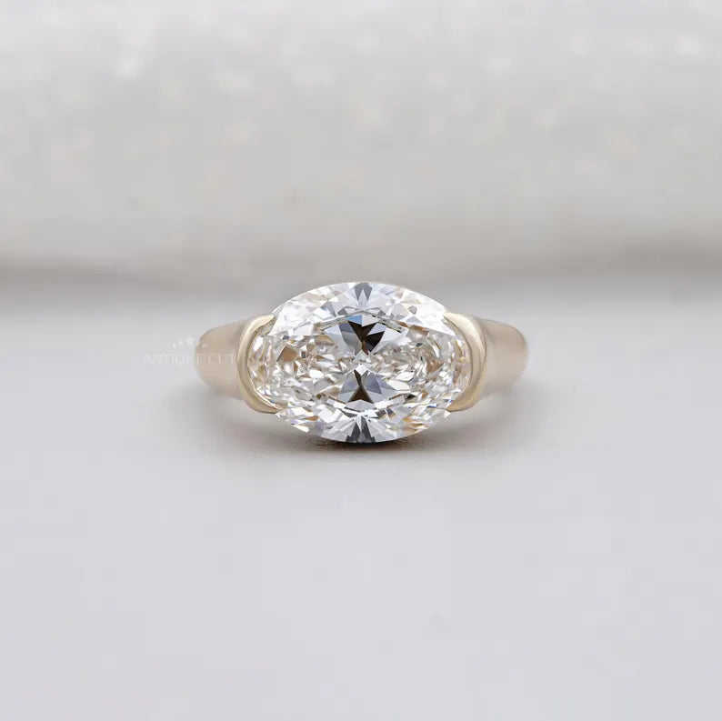 5.00ct Oval Diamond Engagement Ring | 14K Yellow Gold Bezel Set | Oval Cut Diamond Ring | Modern Solitaire Engagement Ring