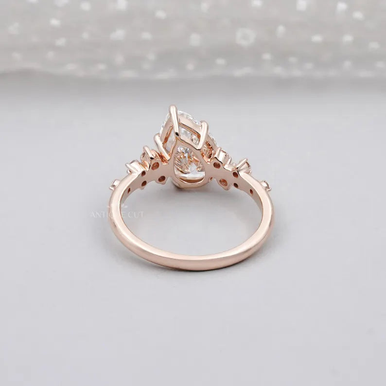 Pear Cut 2.30tcw Lab Diamond Engagement Ring | Rose Gold Cluster Side Stones IGI Certified