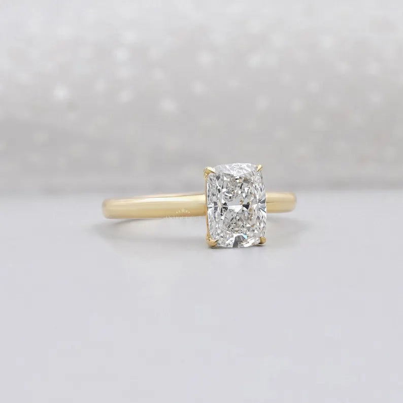 2.00ct Cushion Cut Diamond Engagement Ring | Solitaire 14K Yellow Gold Classic Engagement Ring | Timeless Bridal Jewelry