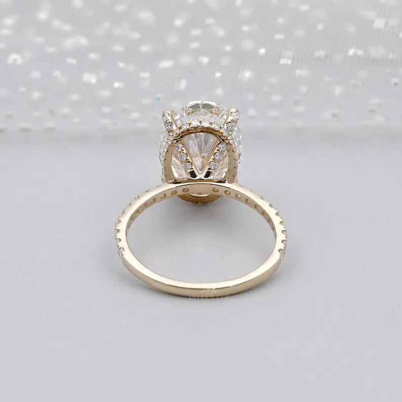 Oval Diamond Engagement Ring 5ct Center + 0.70ct Side Stones | Hidden Halo 14K Gold Setting