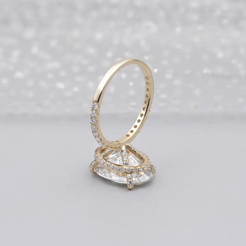 Oval Diamond Engagement Ring 5ct Center + 0.70ct Side Stones | Hidden Halo 14K Gold Setting