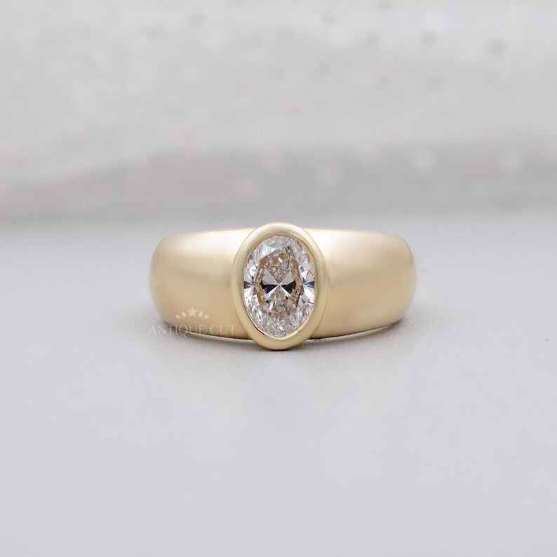 1.00ct Oval Cut Diamond Ring | Bezel Set Solitaire in Yellow Gold | Modern Engagement Ring or Statement Ring