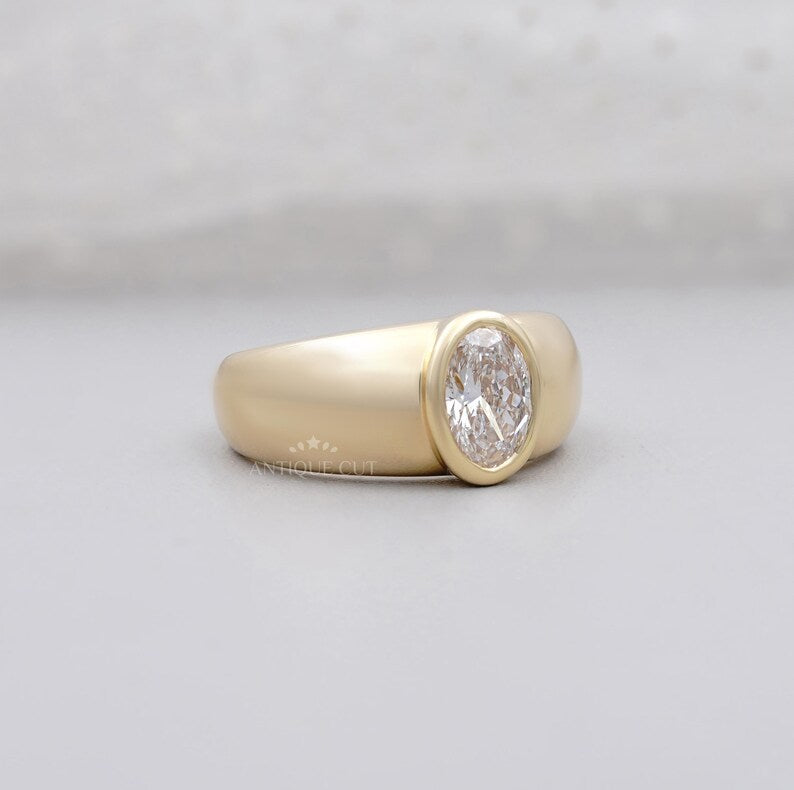 1.00ct Oval Cut Diamond Ring | Bezel Set Solitaire in Yellow Gold | Modern Engagement Ring or Statement Ring