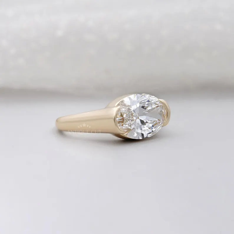 5.00ct Oval Diamond Engagement Ring | 14K Yellow Gold Bezel Set | Oval Cut Diamond Ring | Modern Solitaire Engagement Ring