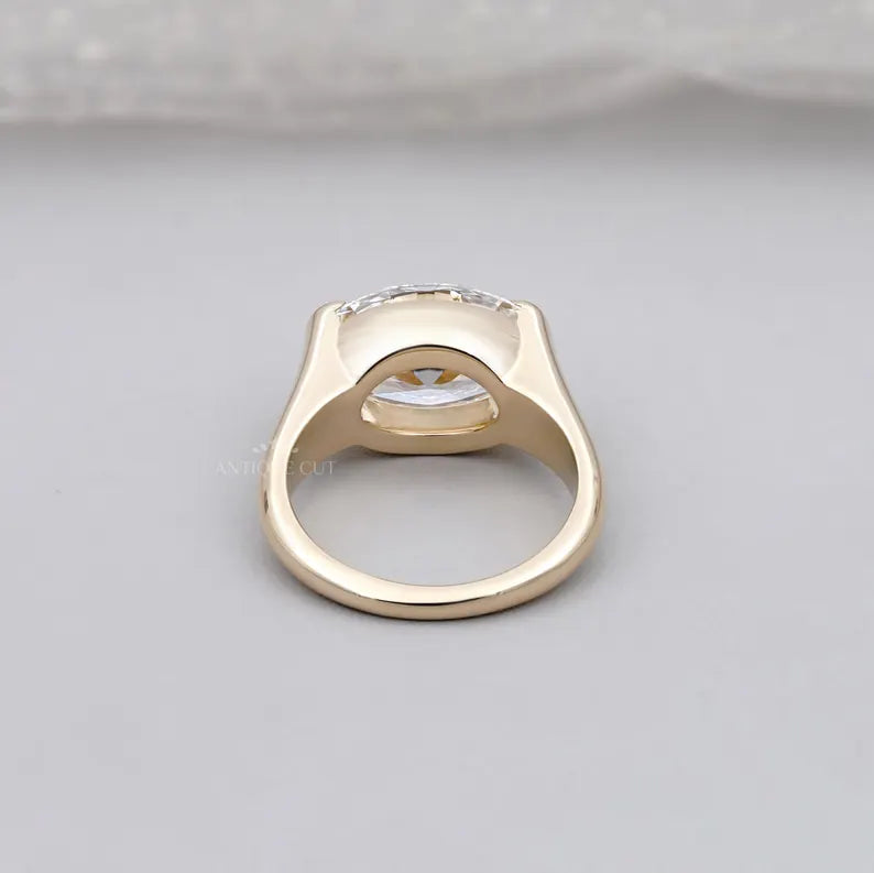 5.00ct Oval Diamond Engagement Ring | 14K Yellow Gold Bezel Set | Oval Cut Diamond Ring | Modern Solitaire Engagement Ring