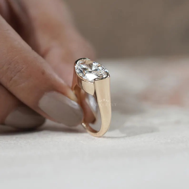 5.00ct Oval Diamond Engagement Ring | 14K Yellow Gold Bezel Set | Oval Cut Diamond Ring | Modern Solitaire Engagement Ring