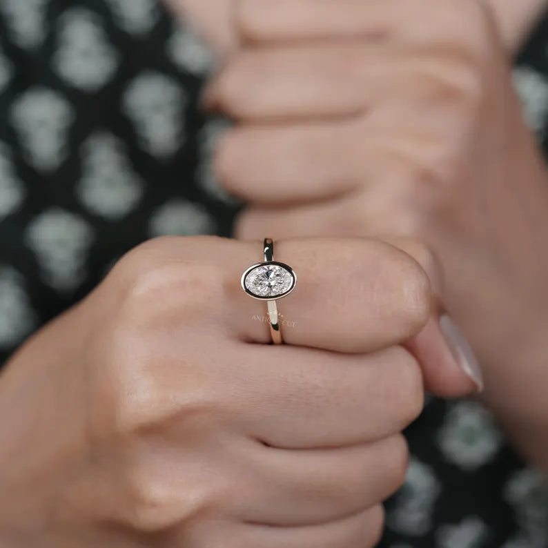 1.50ct Oval Cut Diamond Ring | Bezel Set Solitaire | 14K Yellow Gold | Minimalist Engagement Ring | Unii Jewels Fine Jewelry