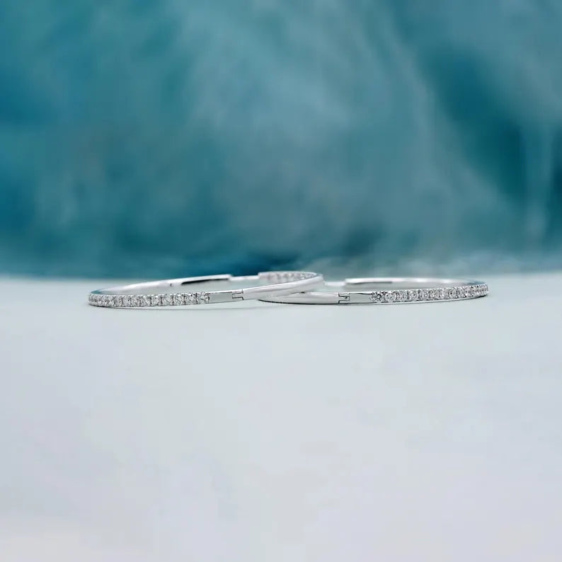 2.50tcw Diamond Hoop Earrings | Large 14K Gold Inside Outside Hoops | Sparkling Round Diamond Hoops | Gift for Her