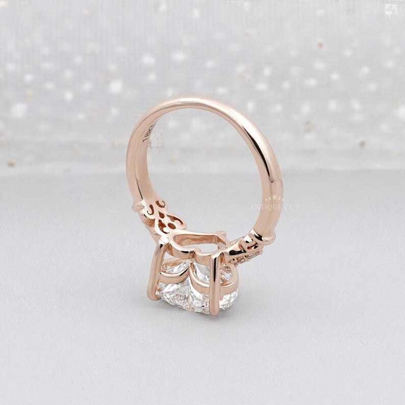 Heart Cut Engagement Ring | 3.10tcw Heart Shape Diamond | Rose Gold Romantic Engagement Ring | Vintage Inspired Solitaire Ring