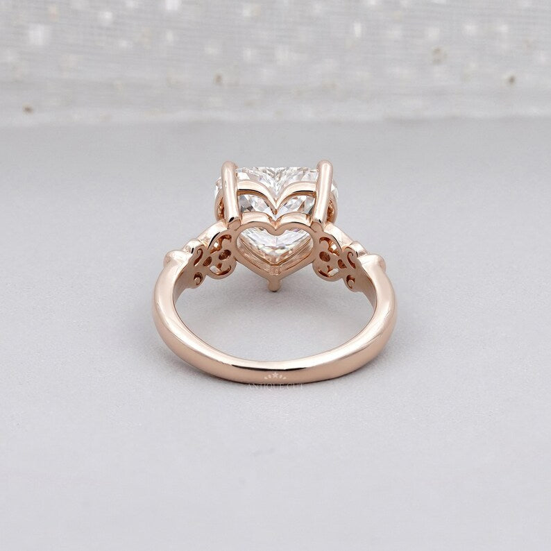 Heart Cut Engagement Ring | 3.10tcw Heart Shape Diamond | Rose Gold Romantic Engagement Ring | Vintage Inspired Solitaire Ring