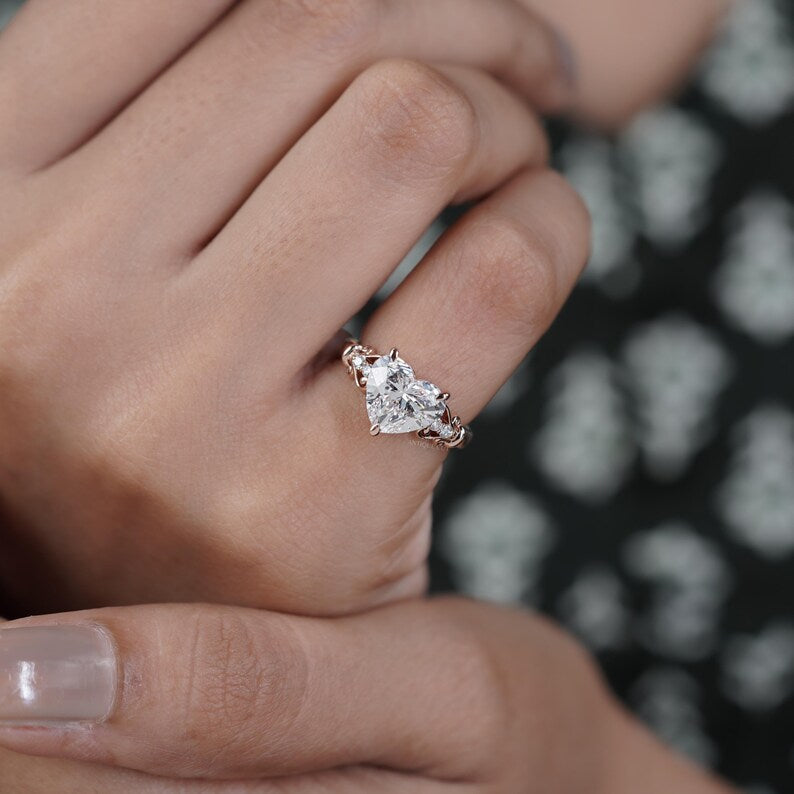 Heart Cut Engagement Ring | 3.10tcw Heart Shape Diamond | Rose Gold Romantic Engagement Ring | Vintage Inspired Solitaire Ring