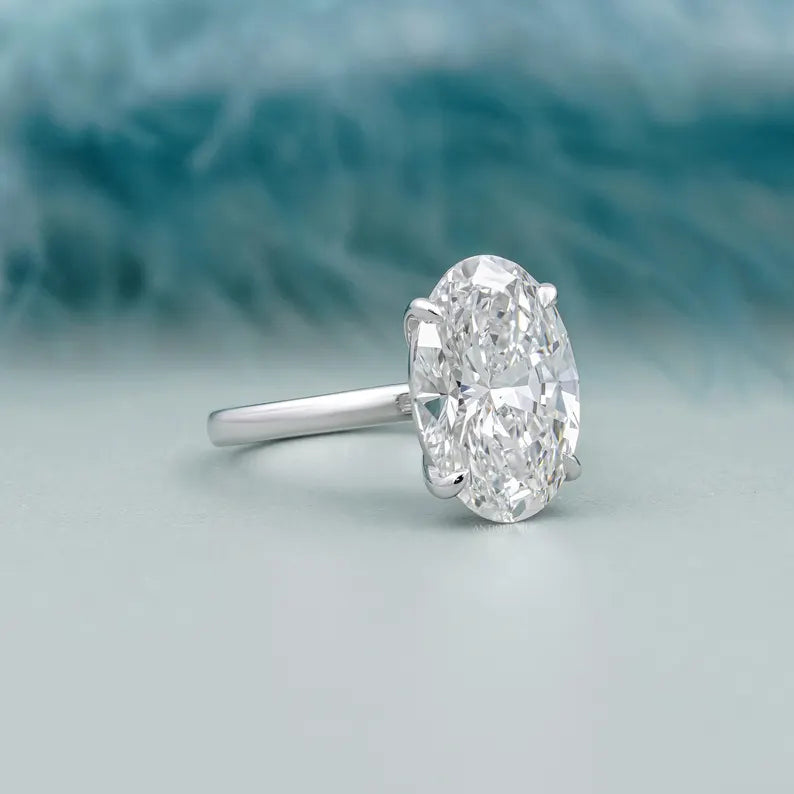 5.00ct Oval Solitaire Engagement Ring • White Gold Oval Cut Ring • Classic 5ct Oval Bridal Ring • Timeless Simple Engagement Ring