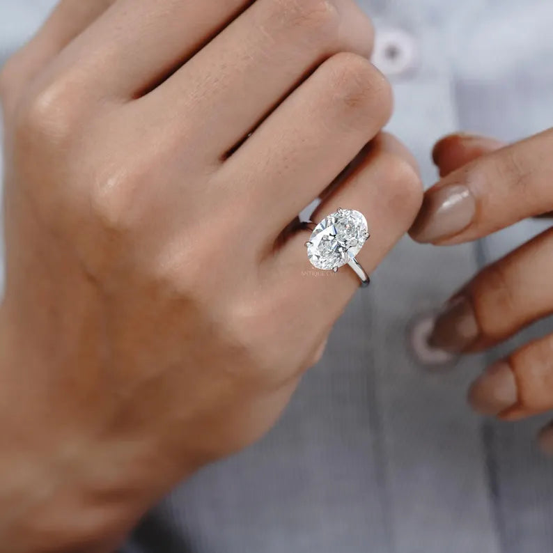 5.00ct Oval Solitaire Engagement Ring • White Gold Oval Cut Ring • Classic 5ct Oval Bridal Ring • Timeless Simple Engagement Ring
