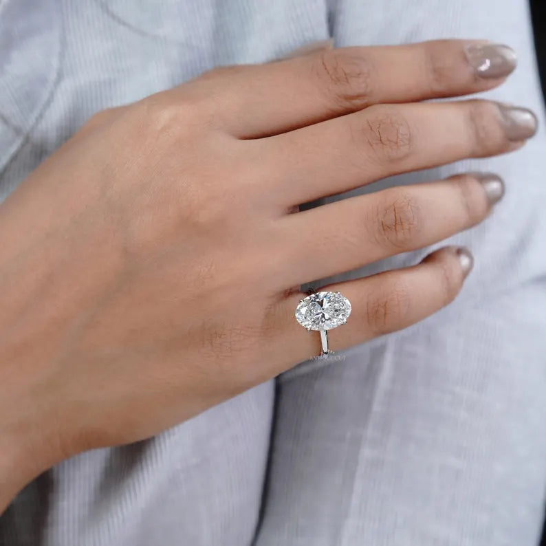 5.00ct Oval Solitaire Engagement Ring • White Gold Oval Cut Ring • Classic 5ct Oval Bridal Ring • Timeless Simple Engagement Ring