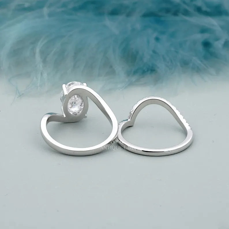 3.40TCW Oval Diamond Bypass Engagement Ring, 0.40ct Round Diamond Band, Lab Grown Diamond Ring IGI Certified D-E-F VVS-VS