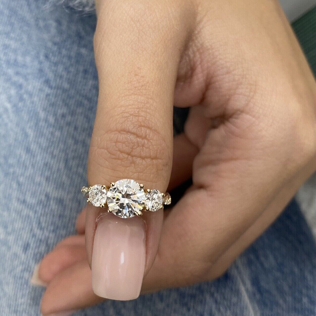 Round 2.50tcw Lab Grown Diamond Three Stone Engagement Ring, EF Color, VS Clarity, IGI Certificate