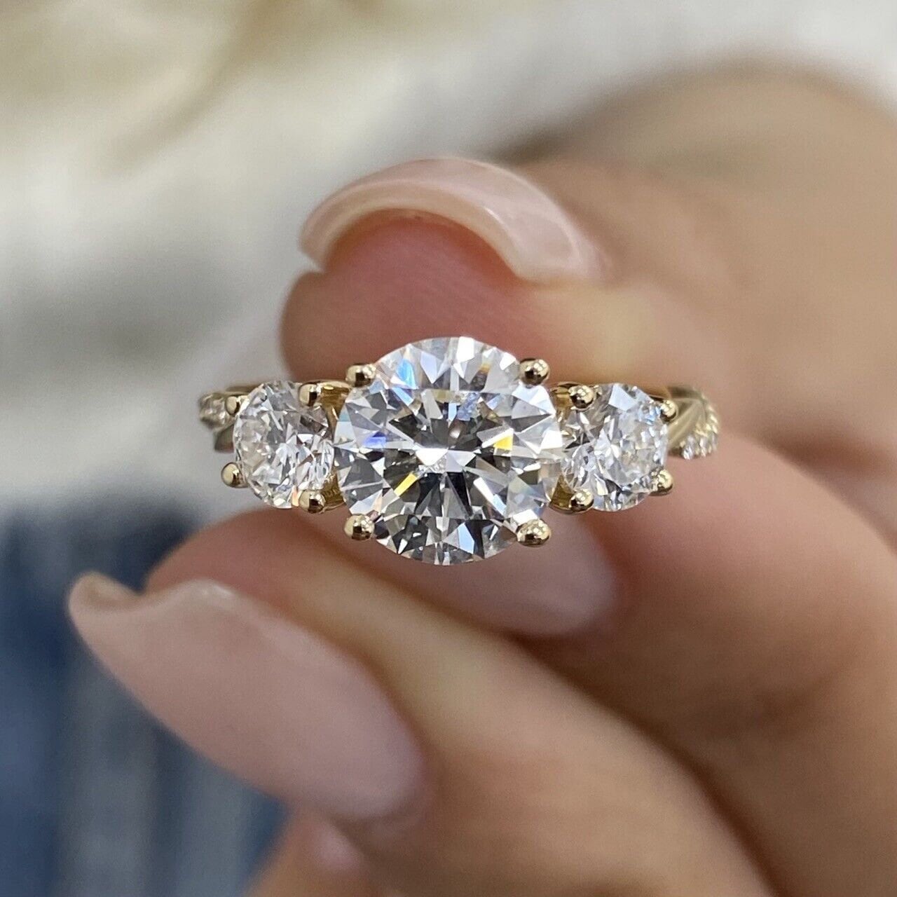 Round 2.50tcw Lab Grown Diamond Three Stone Engagement Ring, EF Color, VS Clarity, IGI Certificate