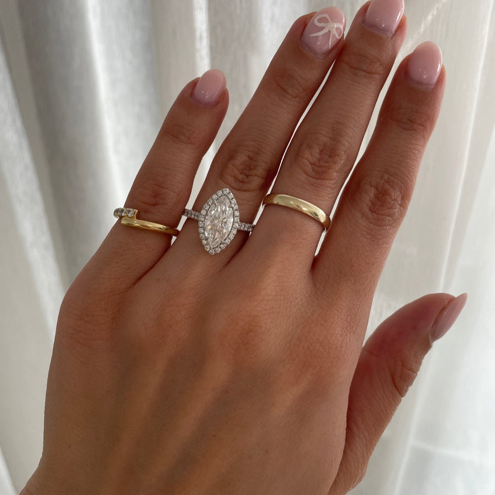 2.50tcw Marquise Lab Grown Diamond Engagement Ring | Halo | IGI Certified | D-E-F Color | Custom Gold