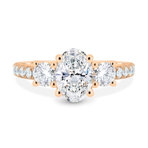 Oval 2.50tcw Lab Diamond Ring | Side Stone Band | IGI Certified | D-E-F VVS–VS | White or Yellow Gold