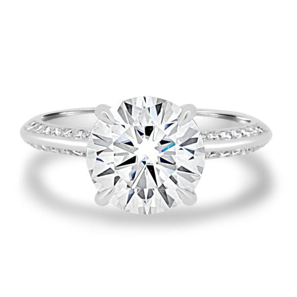 Round 4.80tcw Lab Grown Diamond Pave Solitaire Hidden Halo Engagement Ring,  EF Color, VS Clarity