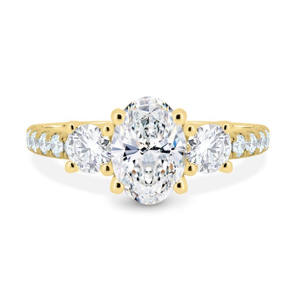 Oval 2.50tcw Lab Diamond Ring | Side Stone Band | IGI Certified | D-E-F VVS–VS | White or Yellow Gold