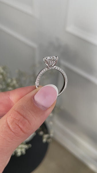 Round 4.80tcw Lab Grown Diamond Pave Solitaire Hidden Halo Engagement Ring,  EF Color, VS Clarity
