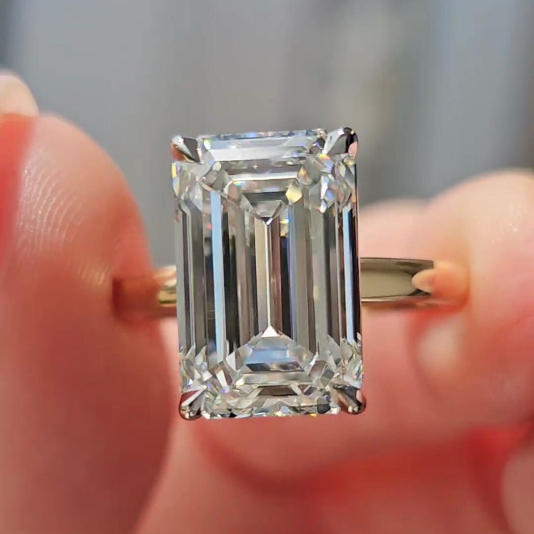 7.00ct Emerald Lab Grown Diamond Engagement Ring | Two-Tone Gold | IGI Certified