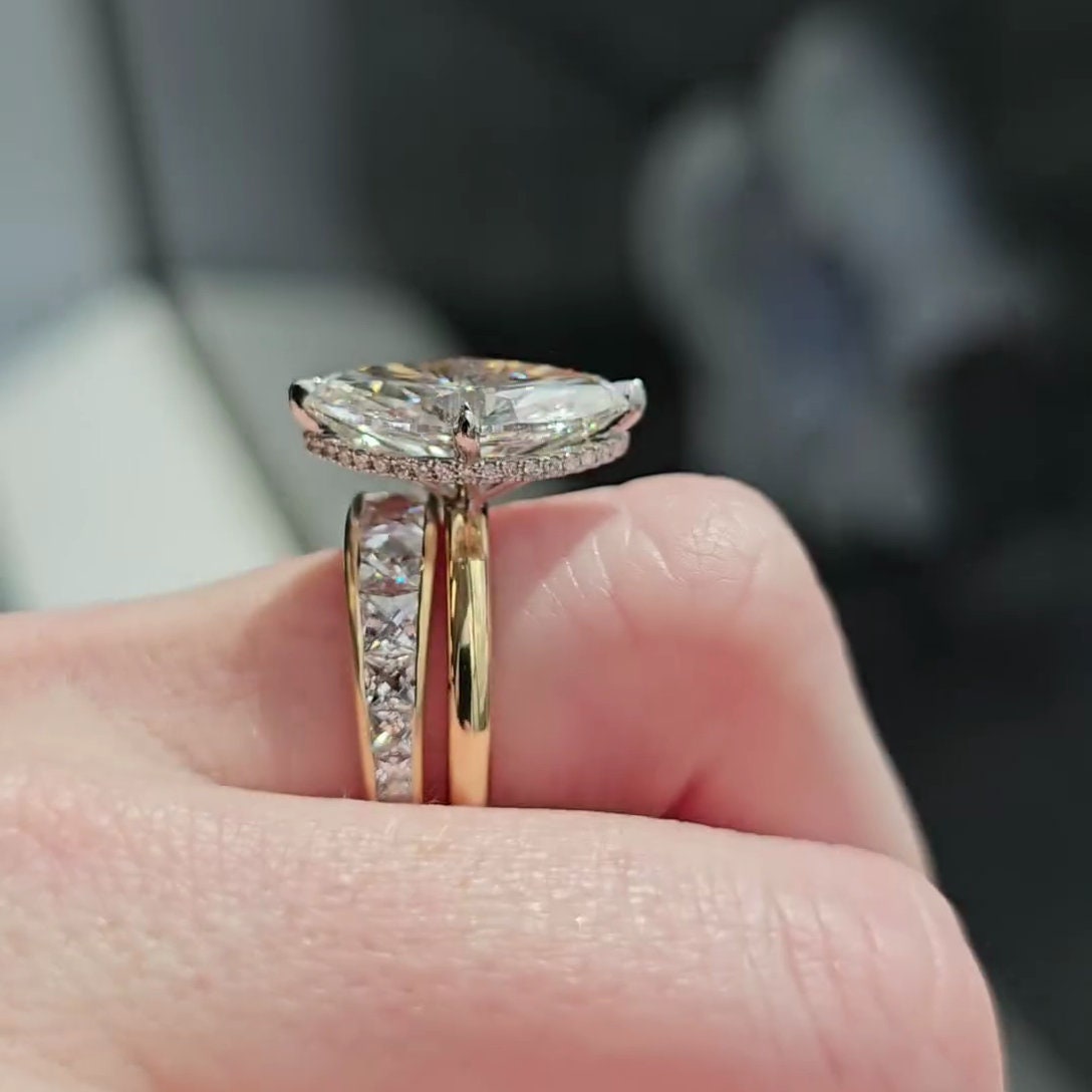 5.50ct Marquise Lab Diamond Hidden Halo Engagement Ring | Two-Tone Gold | IGI Certified