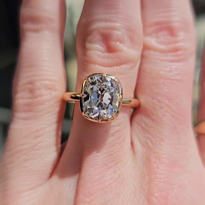 3.00ct Old Mine Cushion Lab Grown Diamond Bezel Engagement Ring | IGI Certified | EF VVS-VS