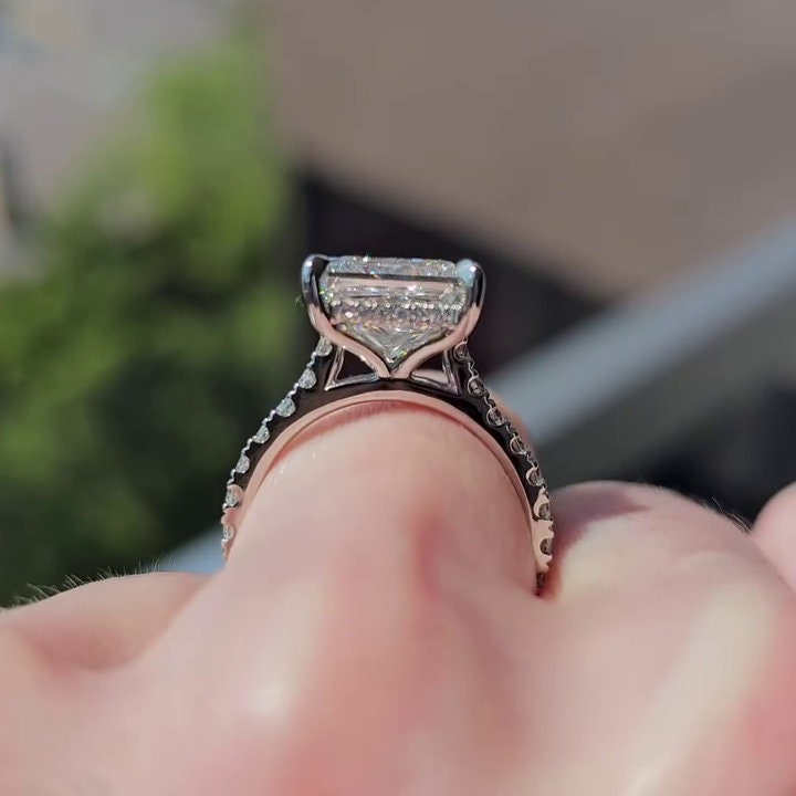 Princess Cut 4.60tcw Lab Grown Diamond Ring | Cathedral Halo Design | DEF Color | VVS–VS Clarity