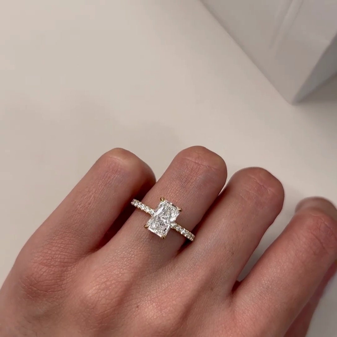 2.40ctw Radiant Diamond Lab Engagement Ring | Yellow Gold Band | Hidden Halo Setting