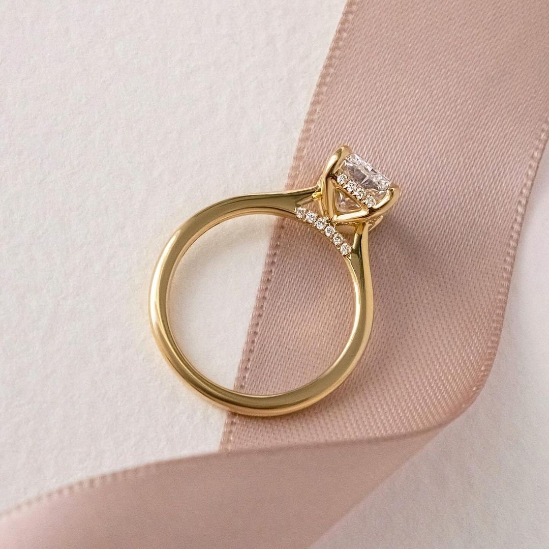 2.20tcw Radiant Lab Grown Diamond Cathedral Hidden Halo Engagement Ring | IGI Certified