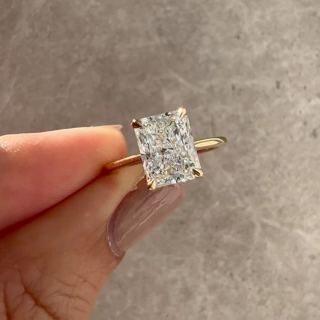 2.20tcw Radiant Lab Grown Diamond Cathedral Hidden Halo Engagement Ring | IGI Certified