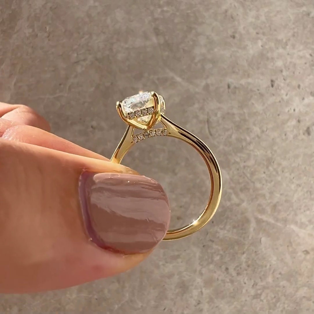 2.20tcw Radiant Lab Grown Diamond Cathedral Hidden Halo Engagement Ring | IGI Certified